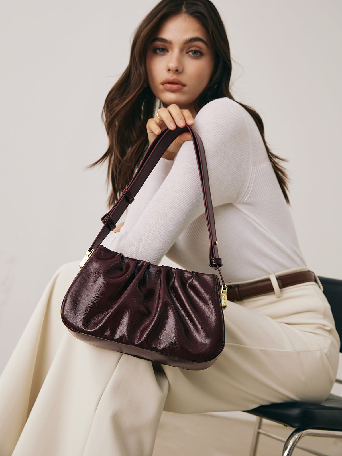 Borsa a Spalla Pieghettata Retro Celeste